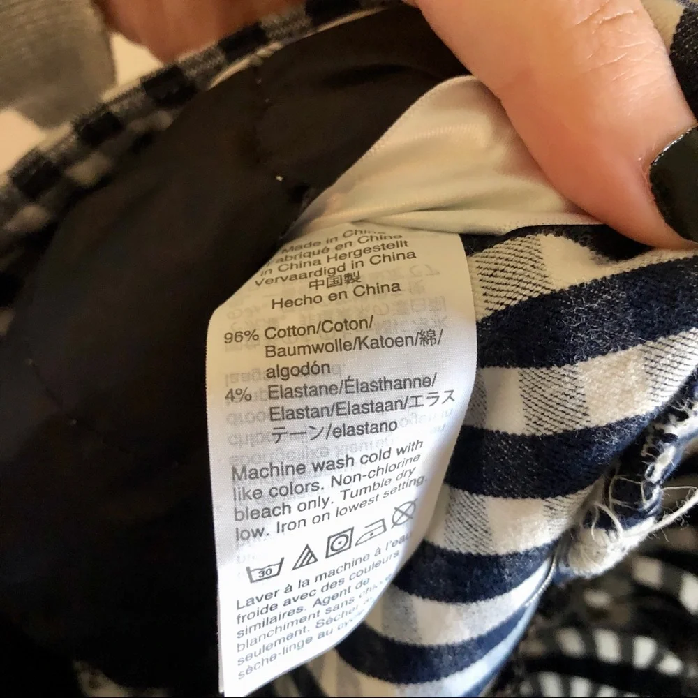 J. Crew Navy Blue and White High Waisted Cropped Gingham Pants
